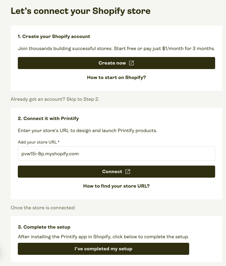 Shopify connection setup