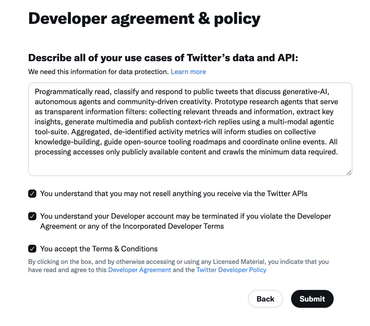 Twitter app permissions configuration
